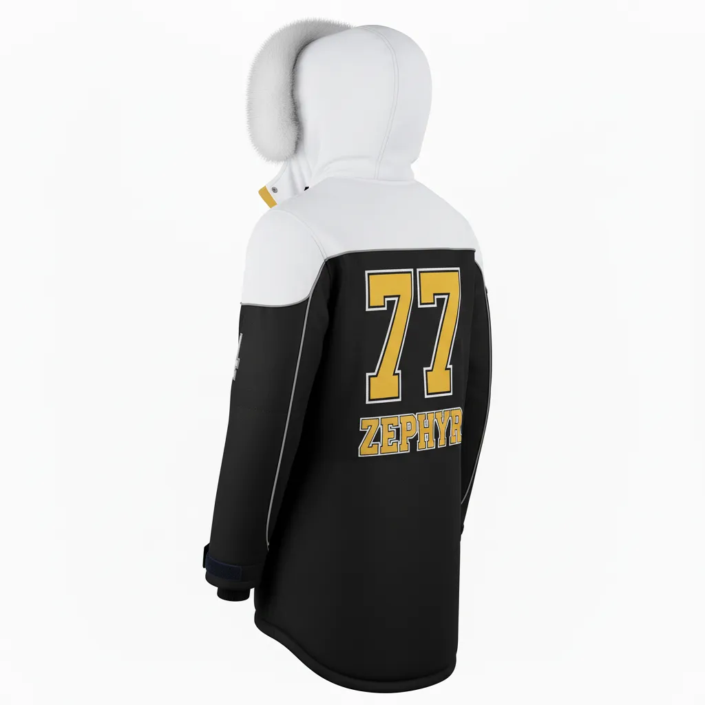 Custom Ice Hockey Parka Winter Jacket - Black, Gold, White - Back View - Kinexa Sportswear