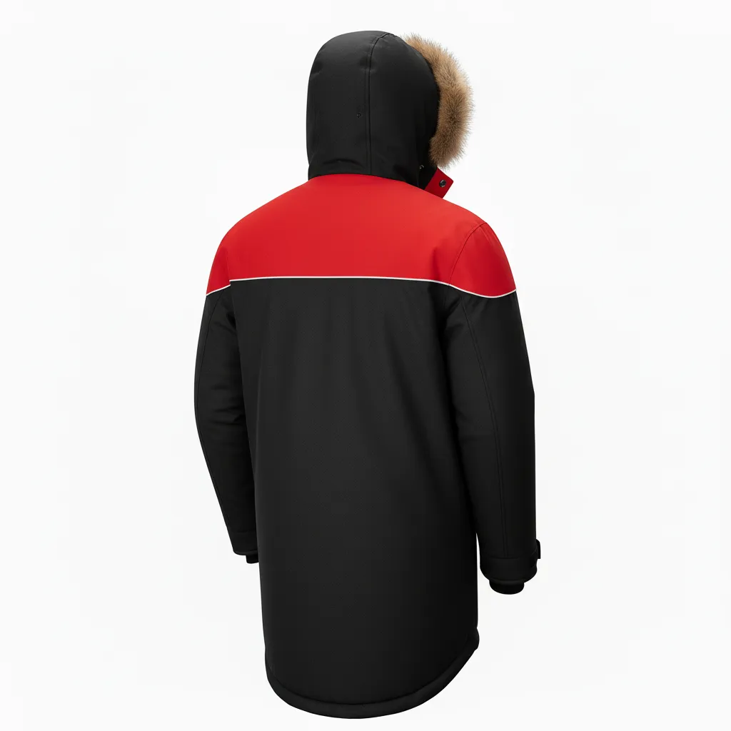 Custom Ice Hockey Parka Winter Jacket - Black, Silver, White - Back View - Kinexa Sportswear