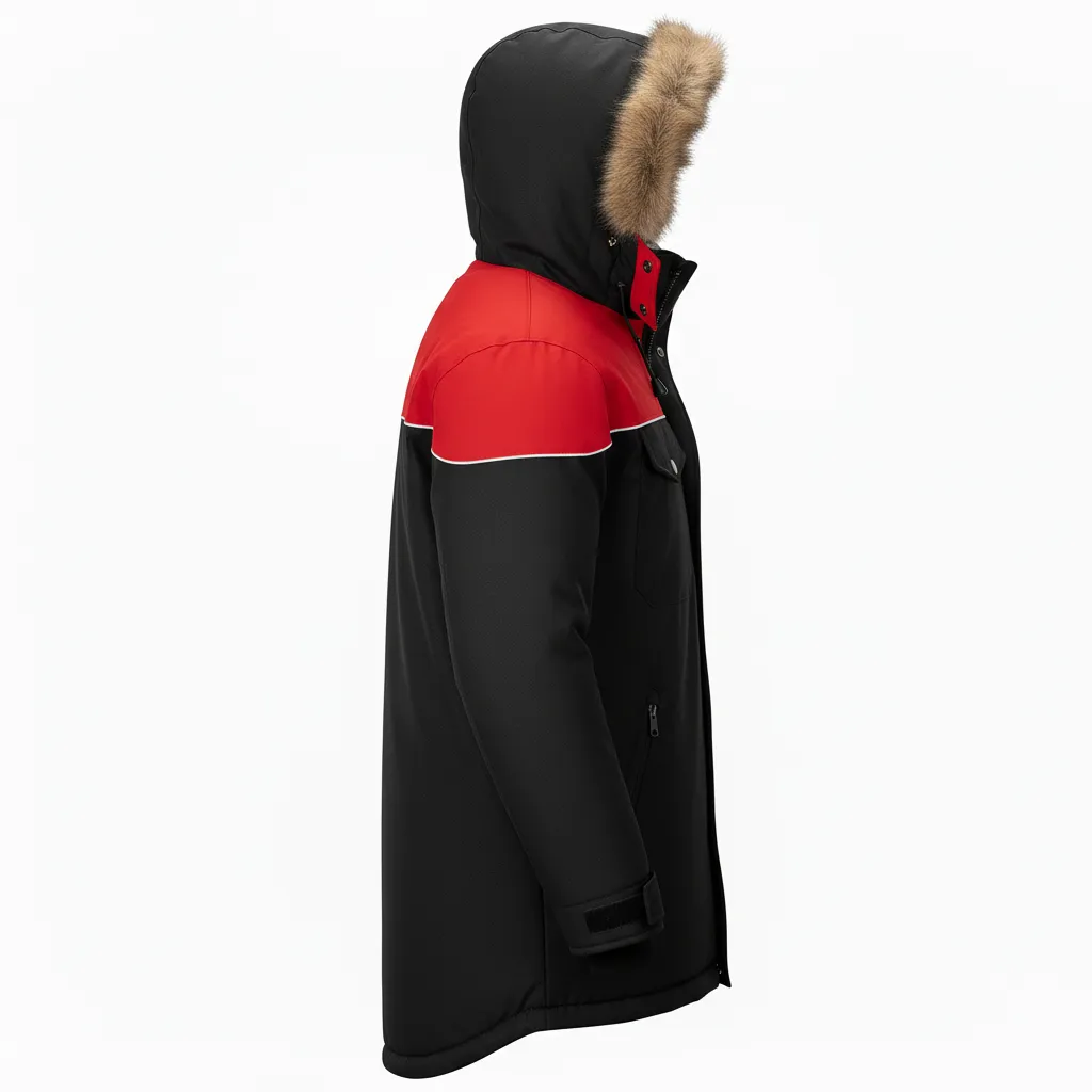Custom Ice Hockey Parka Winter Jacket - Black, Silver, White - Side View - Kinexa Sportswear