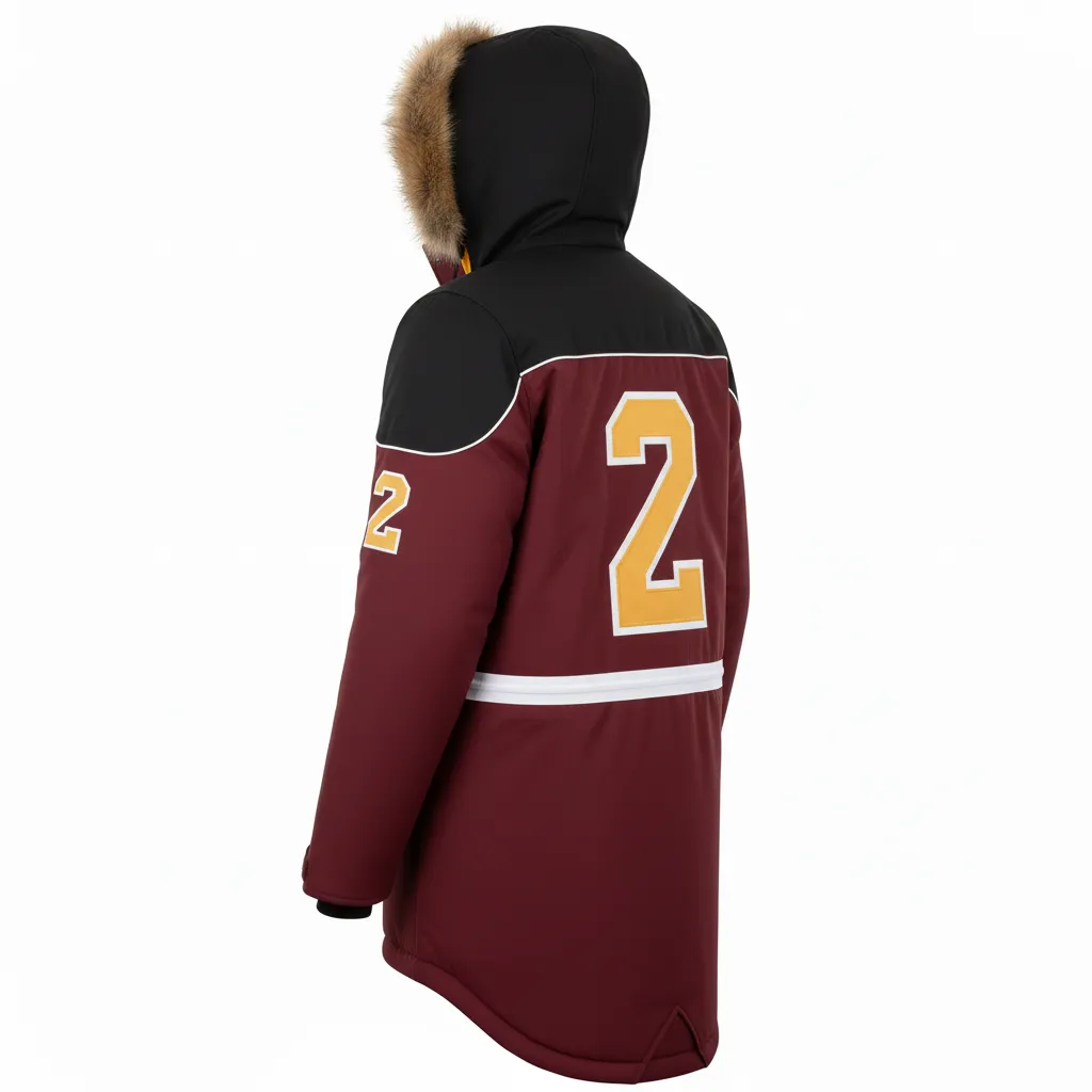 Custom Ice Hockey Parka Winter Jacket - Black, White - Cardinal - Back View - Kinexa Sportswear