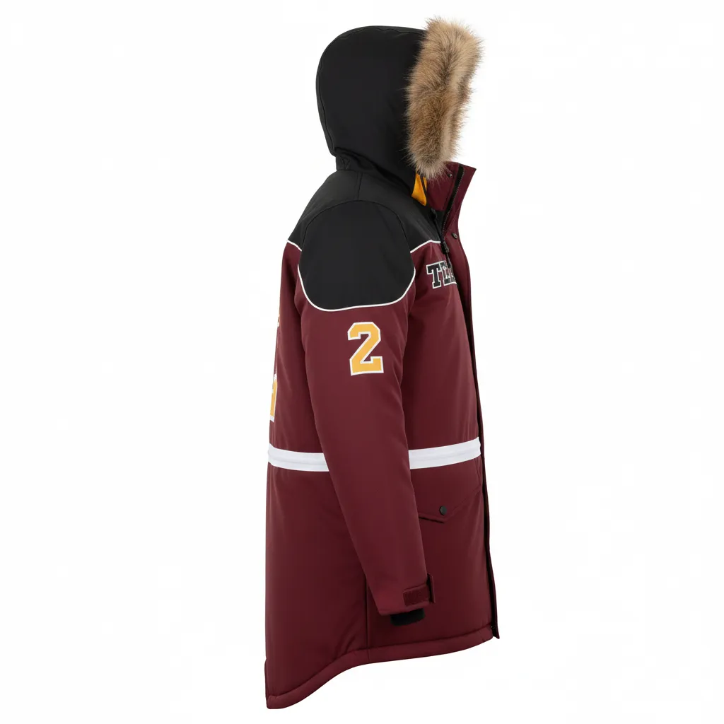 Custom Ice Hockey Parka Winter Jacket - Black, White - Cardinal - Side View - Kinexa Sportswear