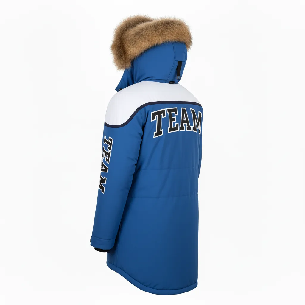 Custom Ice Hockey Parka Winter Jacket - Black, White - Columbia - Back View - Kinexa Sportswear