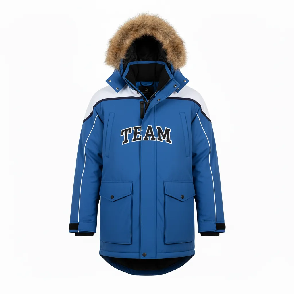 Custom Ice Hockey Parka Winter Jacket - Black, White - Columbia - Front View - Kinexa Sportswear