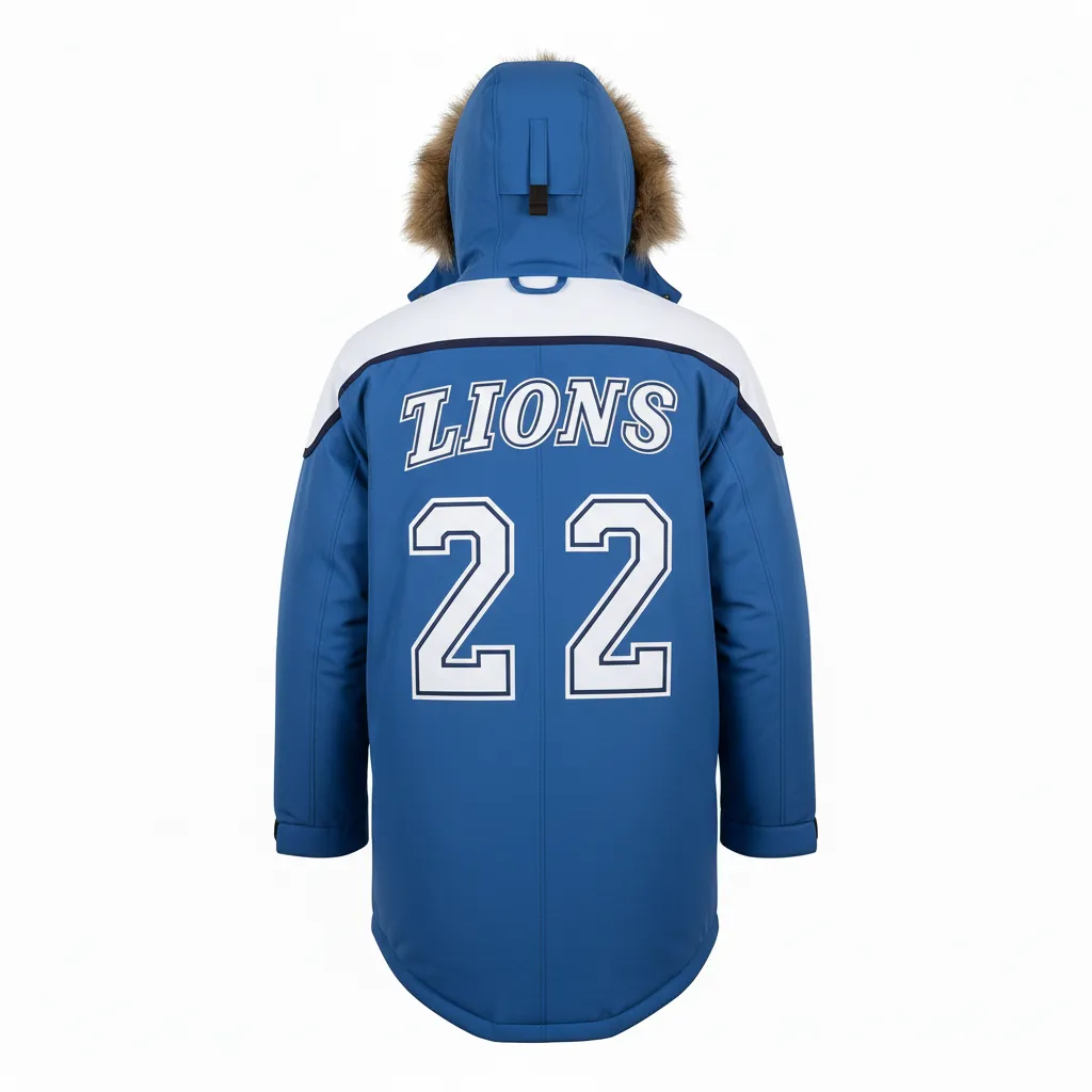 Custom Ice Hockey Parka Winter Jacket - White, Navy - Columbia - Back View - Kinexa Sportswear