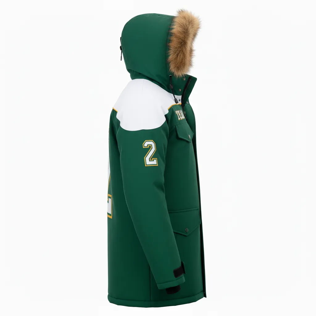 Custom Ice Hockey Parka Winter Jacket - Black, Gold - Forest - Side View - Kinexa Sportswear