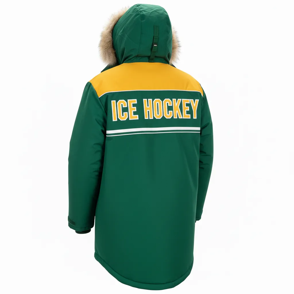 Custom Ice Hockey Parka Winter Jacket - Gold, White - Forest - Back View - Kinexa Sportswear