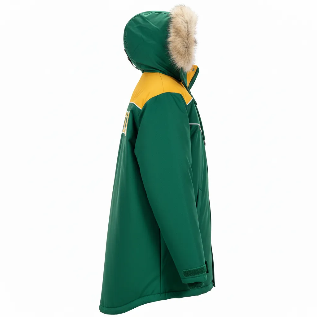 Custom Ice Hockey Parka Winter Jacket - Gold, White - Forest - Side View - Kinexa Sportswear