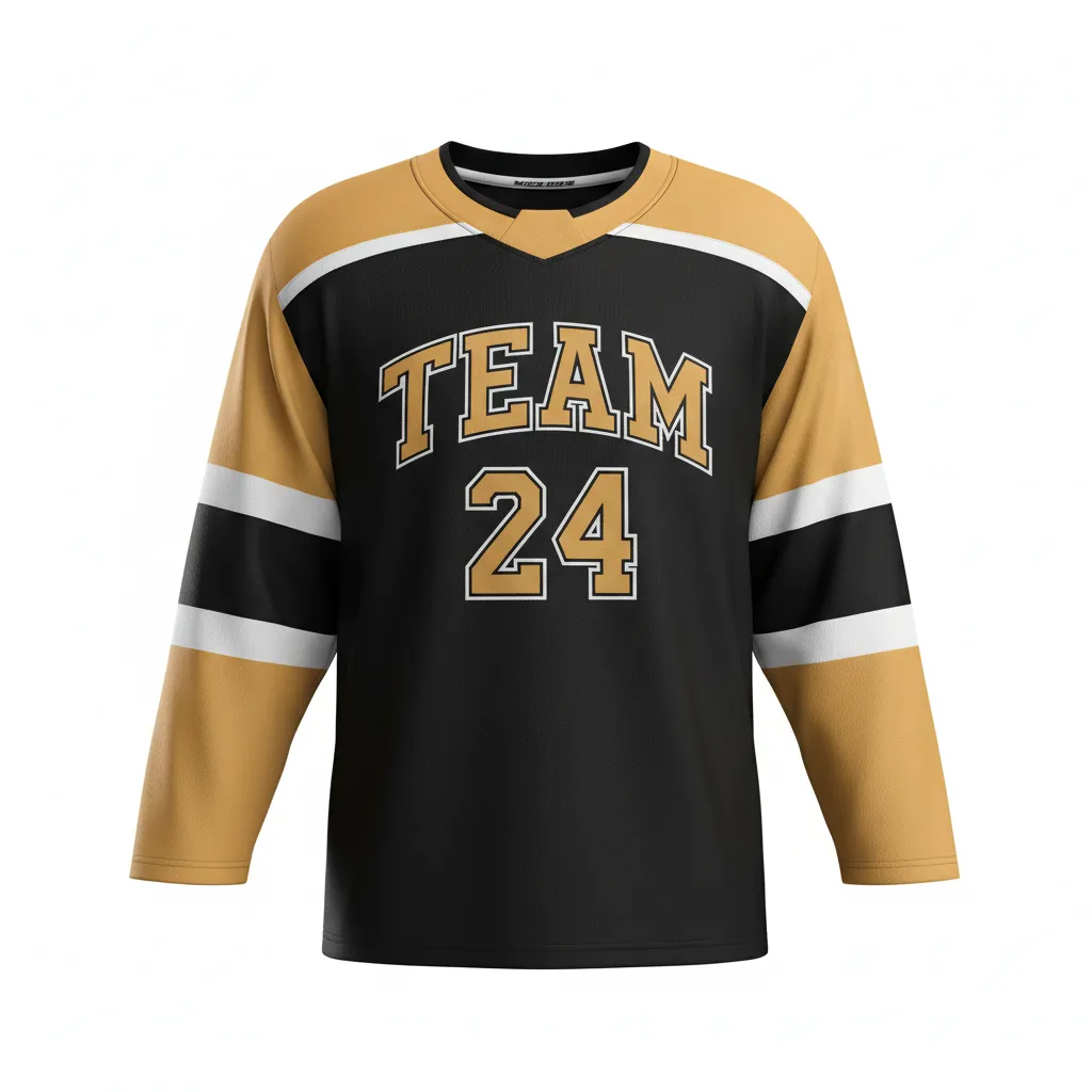 Custom Ice Hockey Practice Jersey - Black, Gold - Front View - Kinexa Sportswear