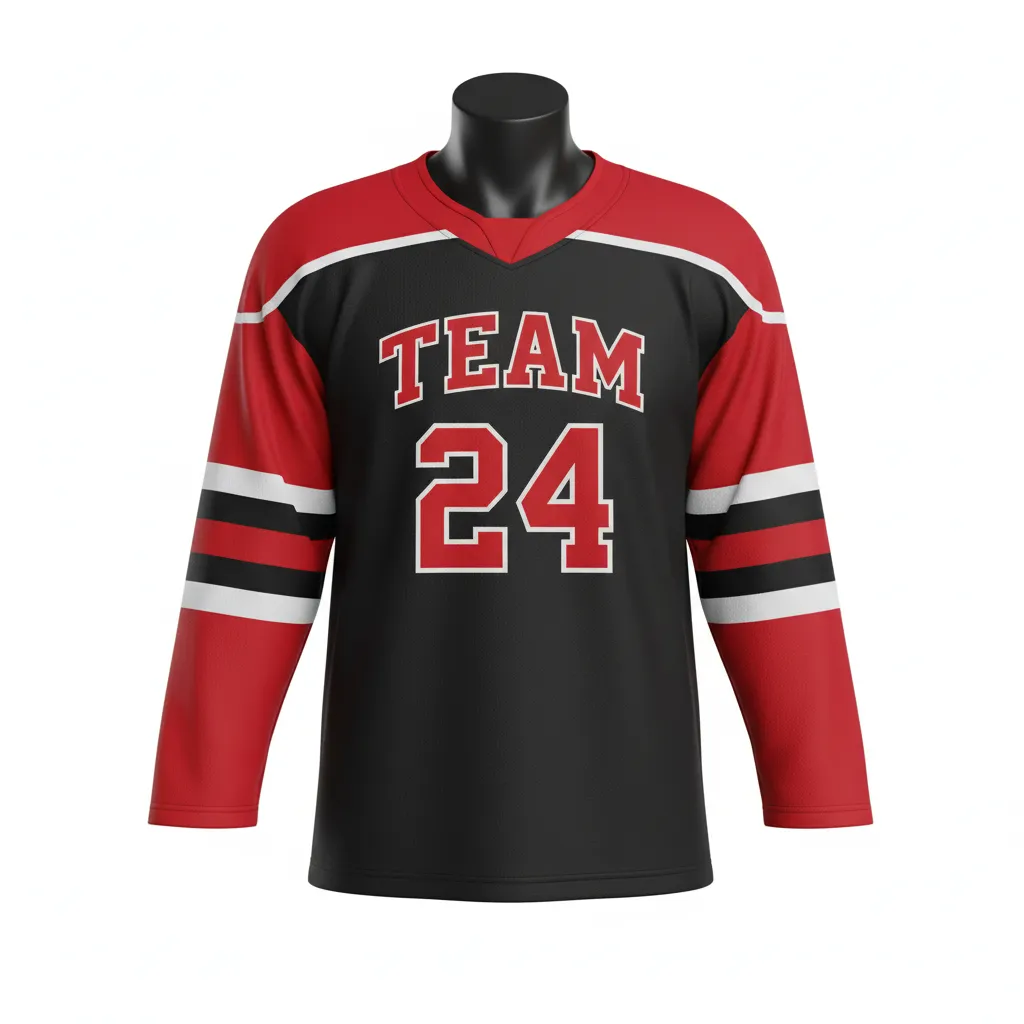 Custom Ice Hockey Practice Jersey - Black, Red - Front View - Kinexa Sportswear