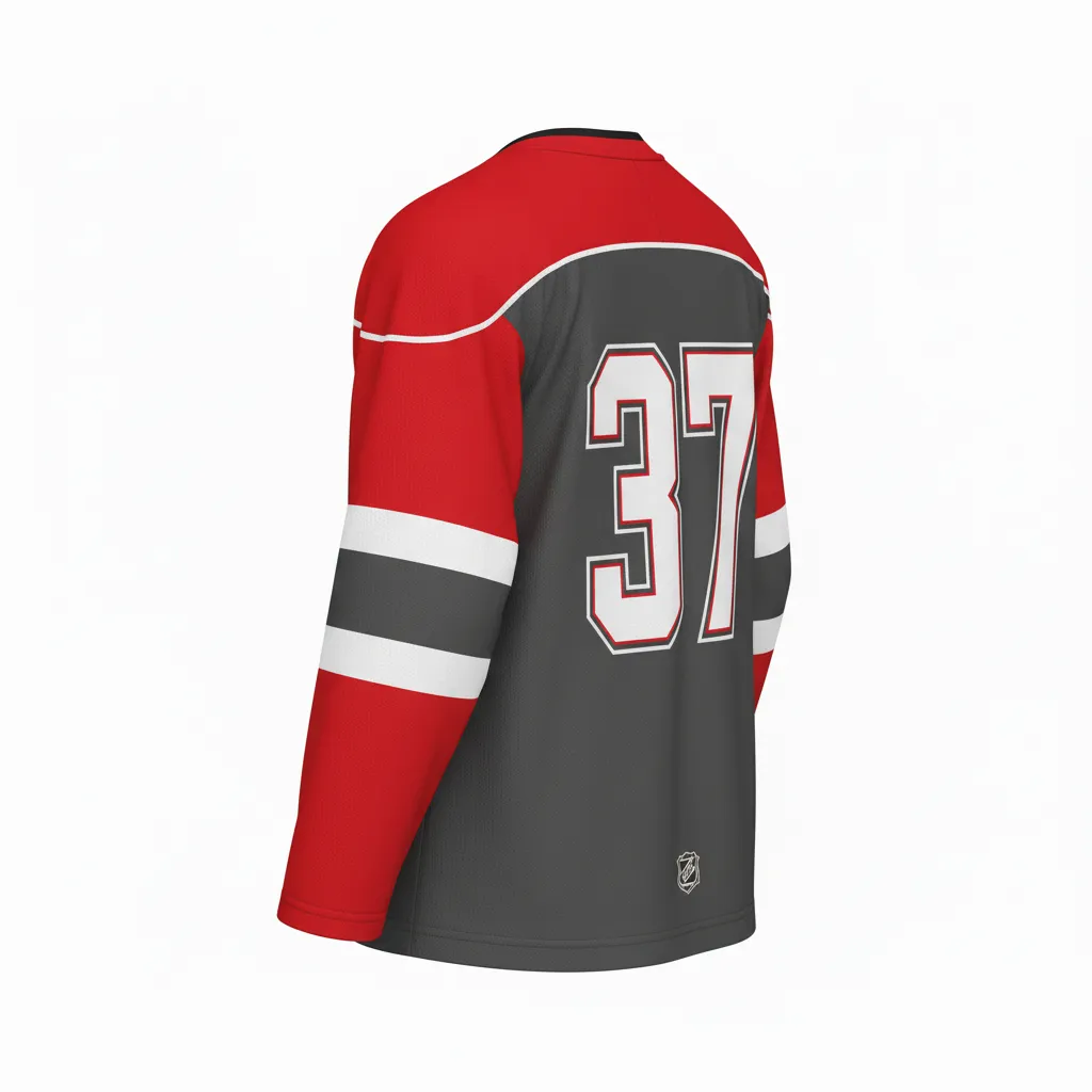 Custom Ice Hockey Practice Jersey - Red - Charcoal - Back View - Kinexa Sportswear