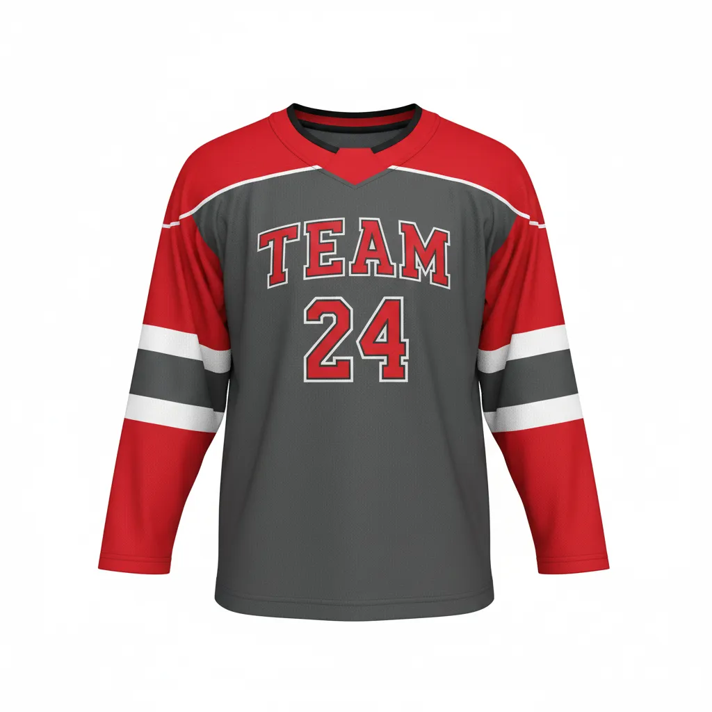 Custom Ice Hockey Practice Jersey - Red - Charcoal - Front View - Kinexa Sportswear