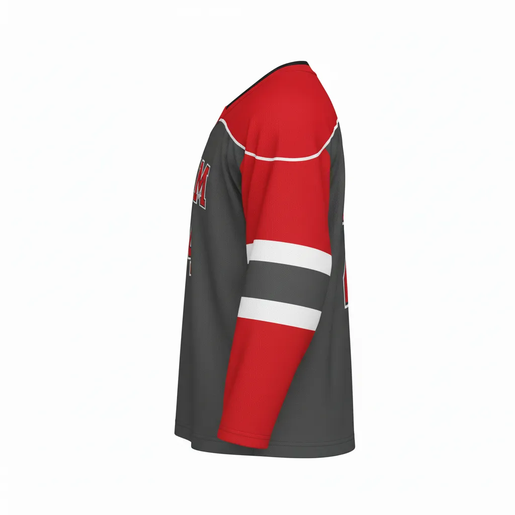 Custom Ice Hockey Practice Jersey - Red - Charcoal - Side View - Kinexa Sportswear
