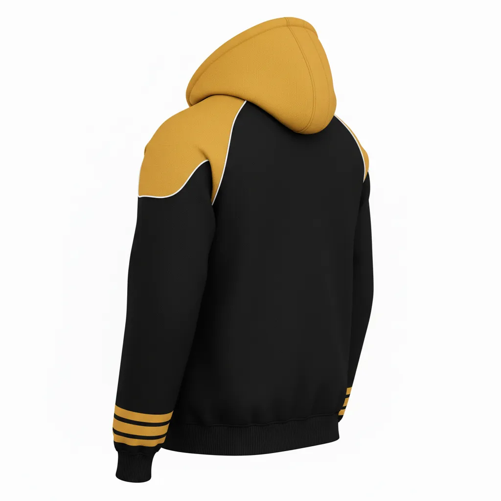 Custom Ice Hockey Pullover Hoodie - Black, Gold, White - Back View - Kinexa Sportswear