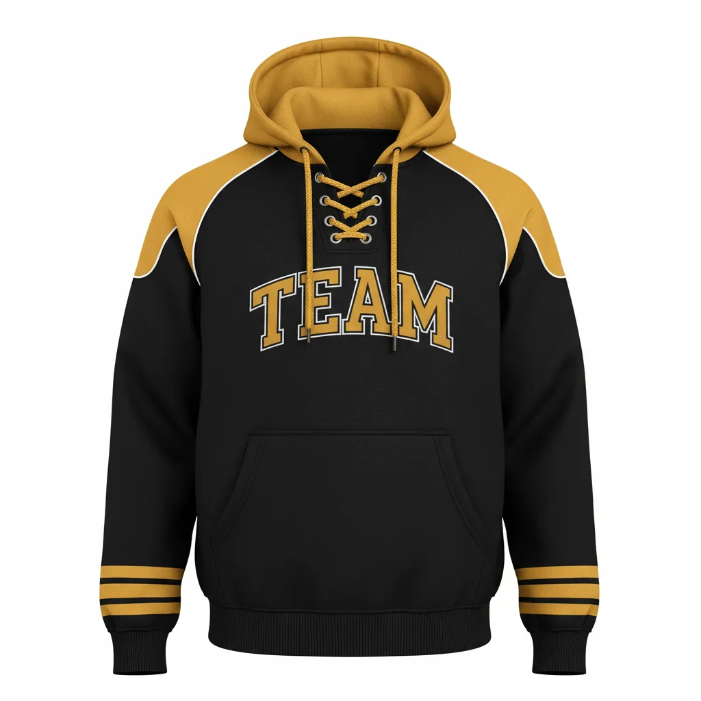 Custom Ice Hockey Pullover Hoodie - Black, Gold, White - Front View - Kinexa Sportswear