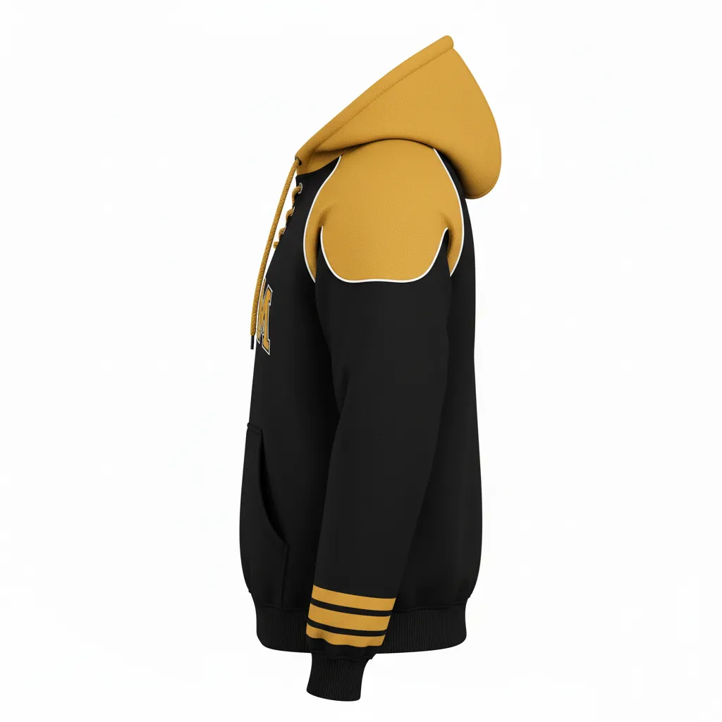 Custom Ice Hockey Pullover Hoodie - Black, Gold, White - Side View - Kinexa Sportswear
