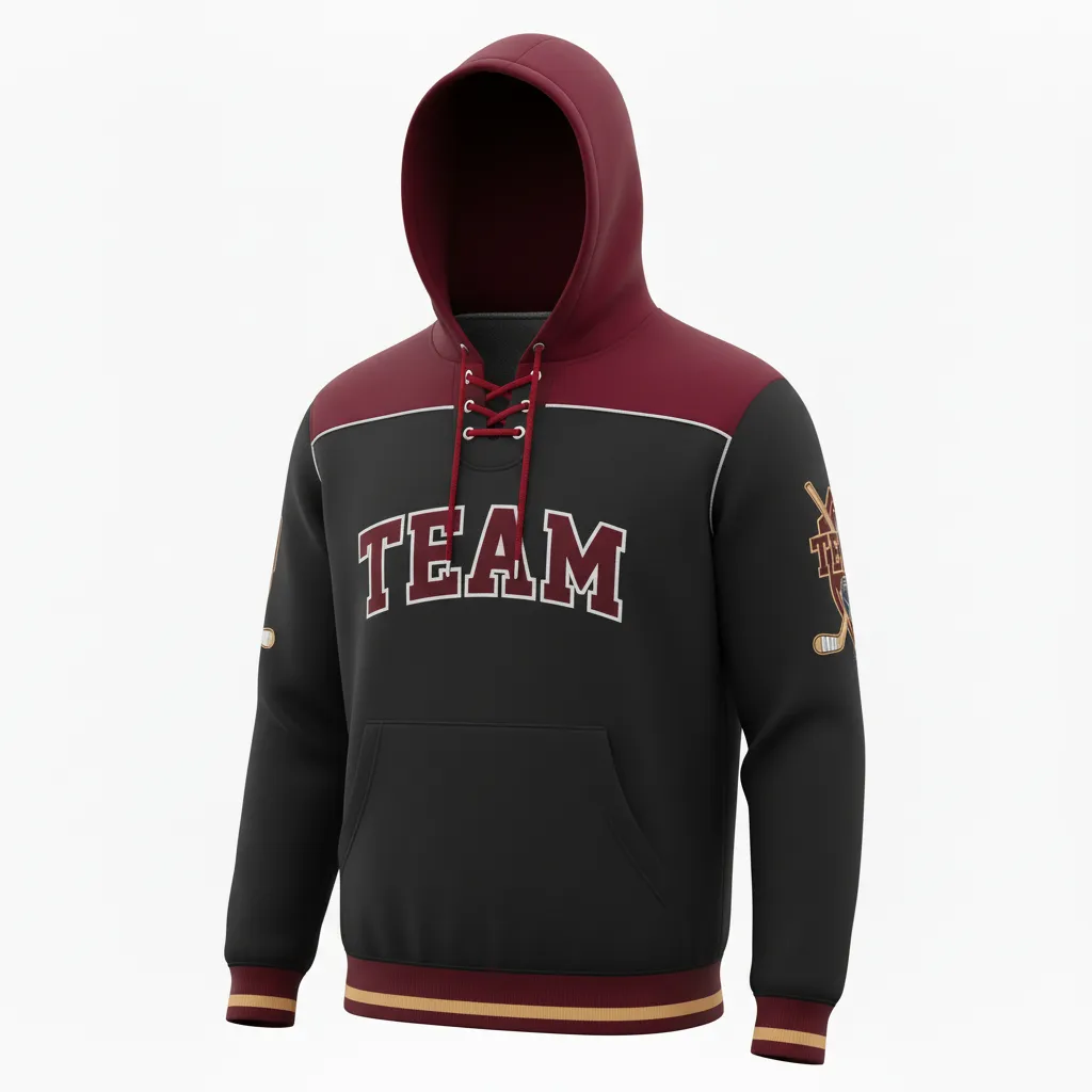 Custom Ice Hockey Pullover Hoodie - Black, Red, White - Front View - Kinexa Sportswear