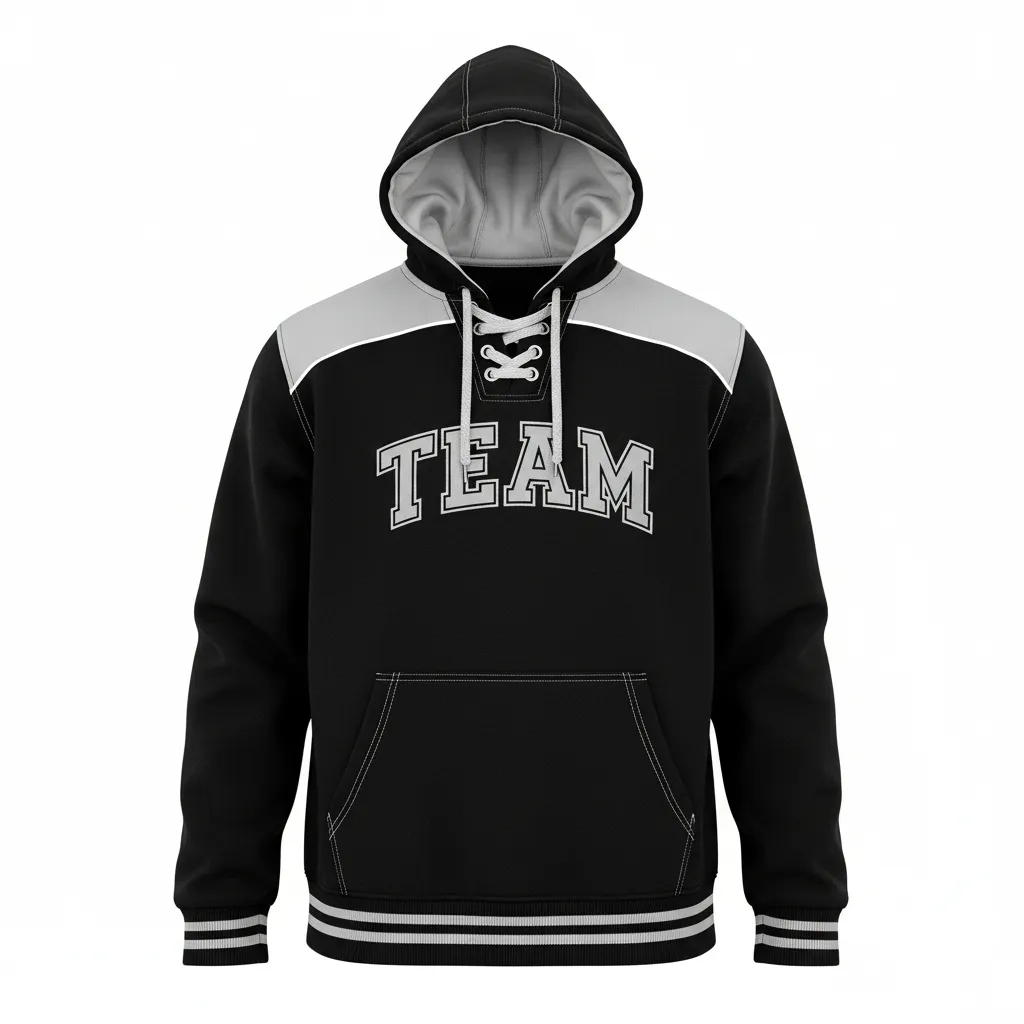Custom Ice Hockey Pullover Hoodie - Black, Silver, White - Front View - Kinexa Sportswear