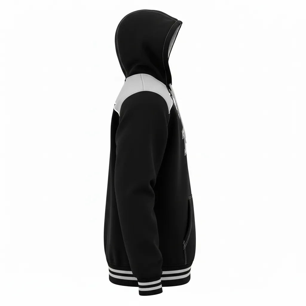 Custom Ice Hockey Pullover Hoodie - Black, Silver, White - Side View - Kinexa Sportswear