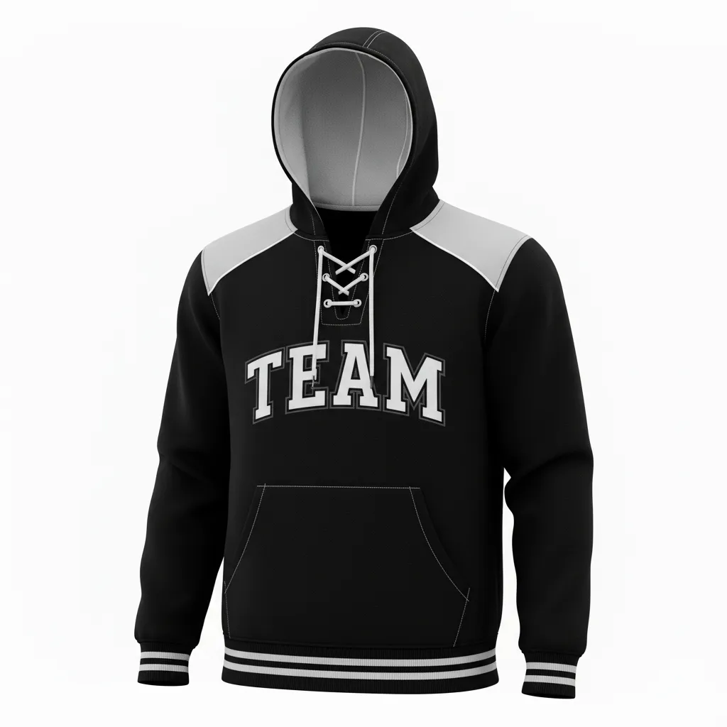 Custom Ice Hockey Pullover Hoodie - Black, White, Grey - Front View - Kinexa Sportswear