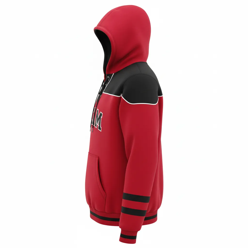 Custom Ice Hockey Pullover Hoodie - Black, White - Cardinal - Side View - Kinexa Sportswear