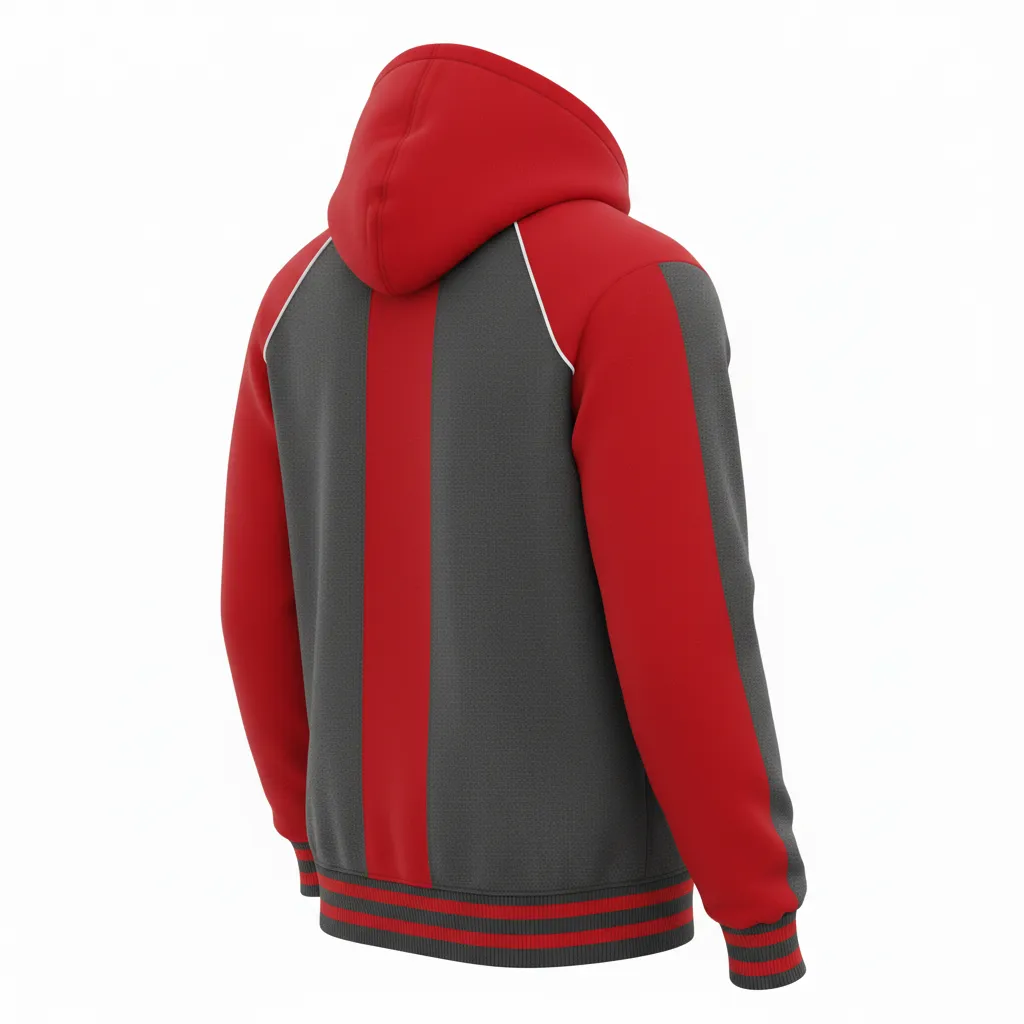 Custom Ice Hockey Pullover Hoodie - Red, White - Charcoal - Back View - Kinexa Sportswear