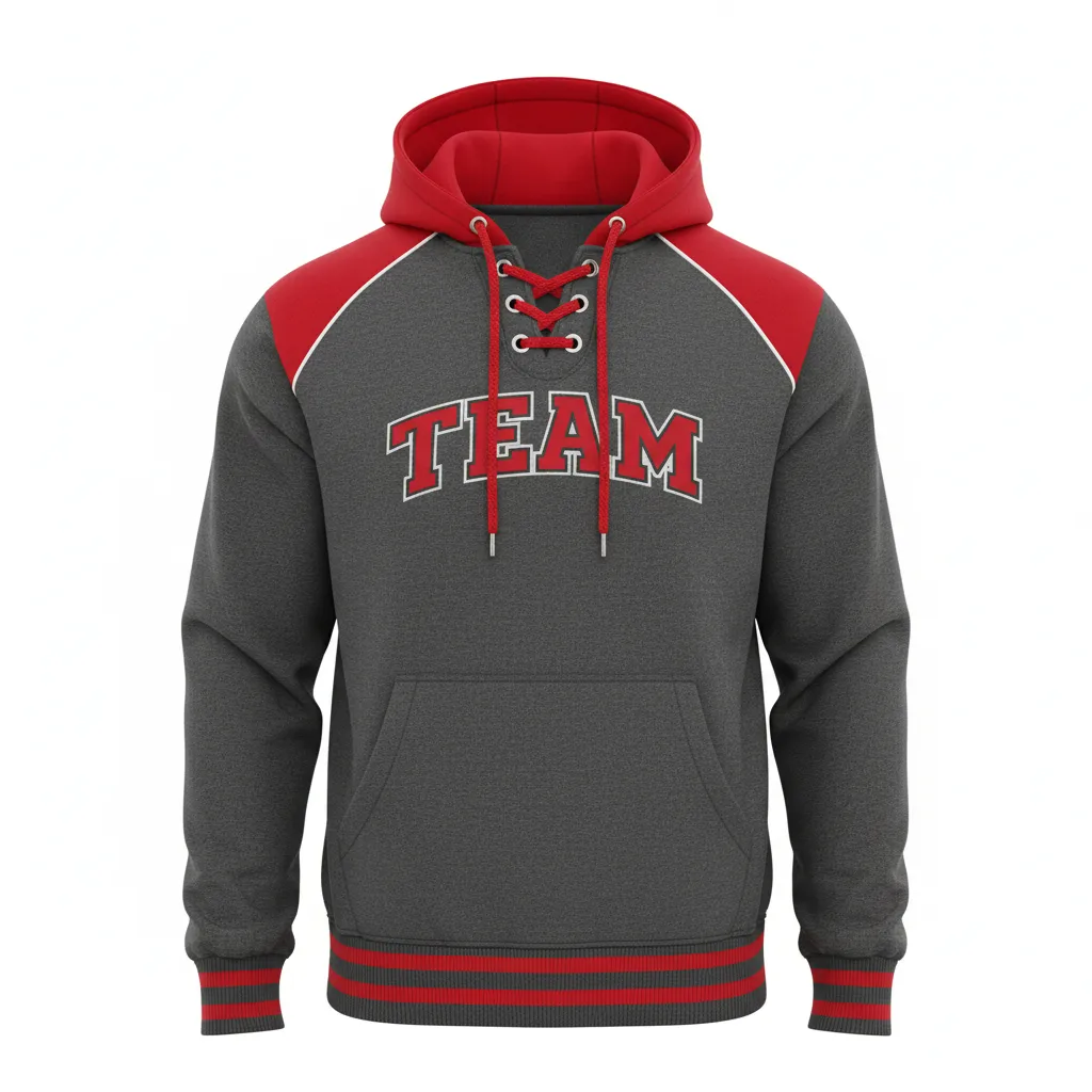 Custom Ice Hockey Pullover Hoodie - Red, White - Charcoal - Front View - Kinexa Sportswear