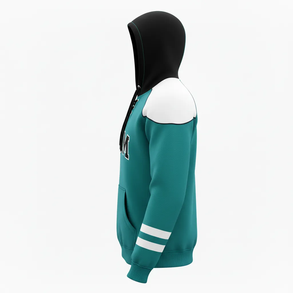 Custom Ice Hockey Pullover Hoodie - Black, White - Columbia - Side View - Kinexa Sportswear