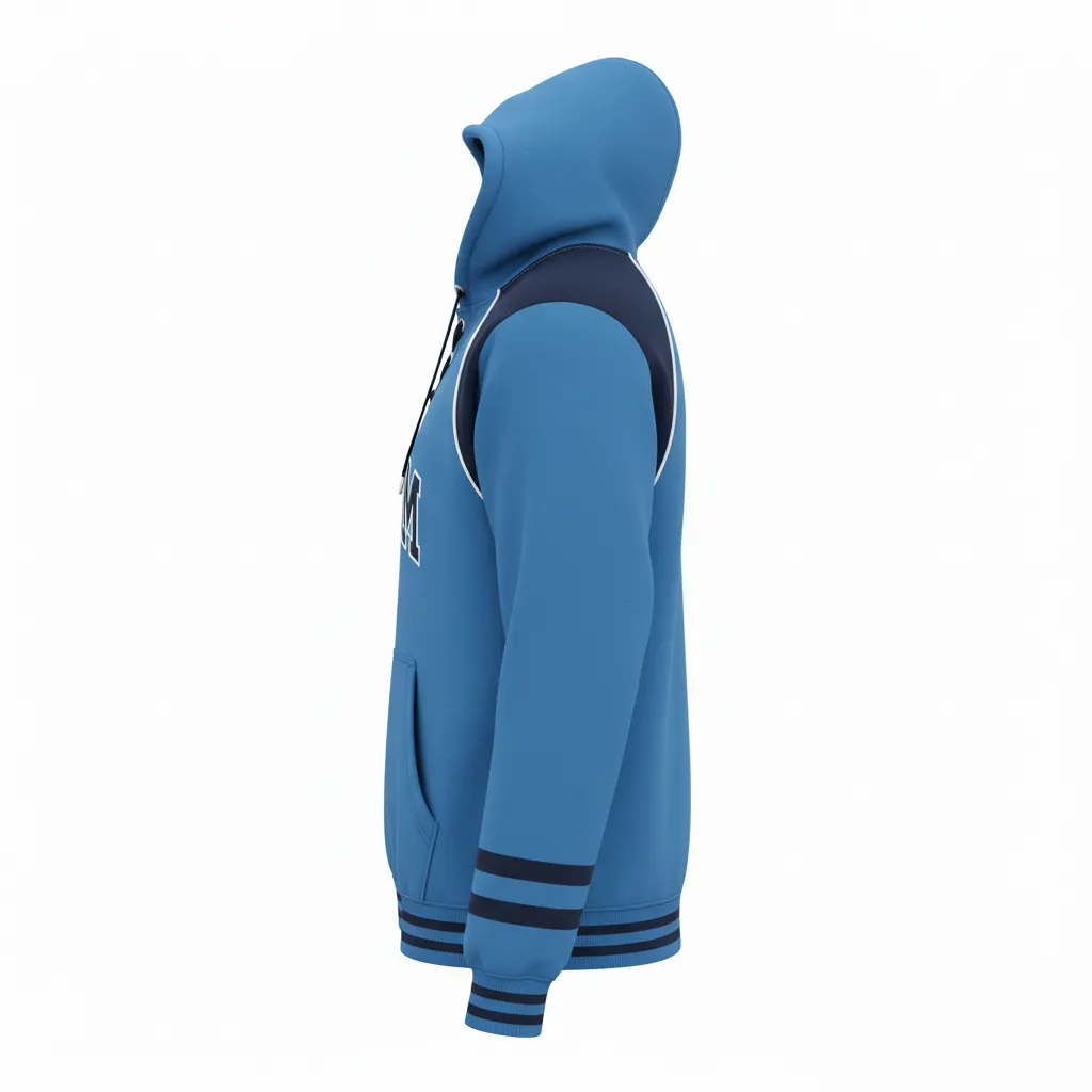 Custom Ice Hockey Pullover Hoodie - Navy, White - Columbia - Side View - Kinexa Sportswear