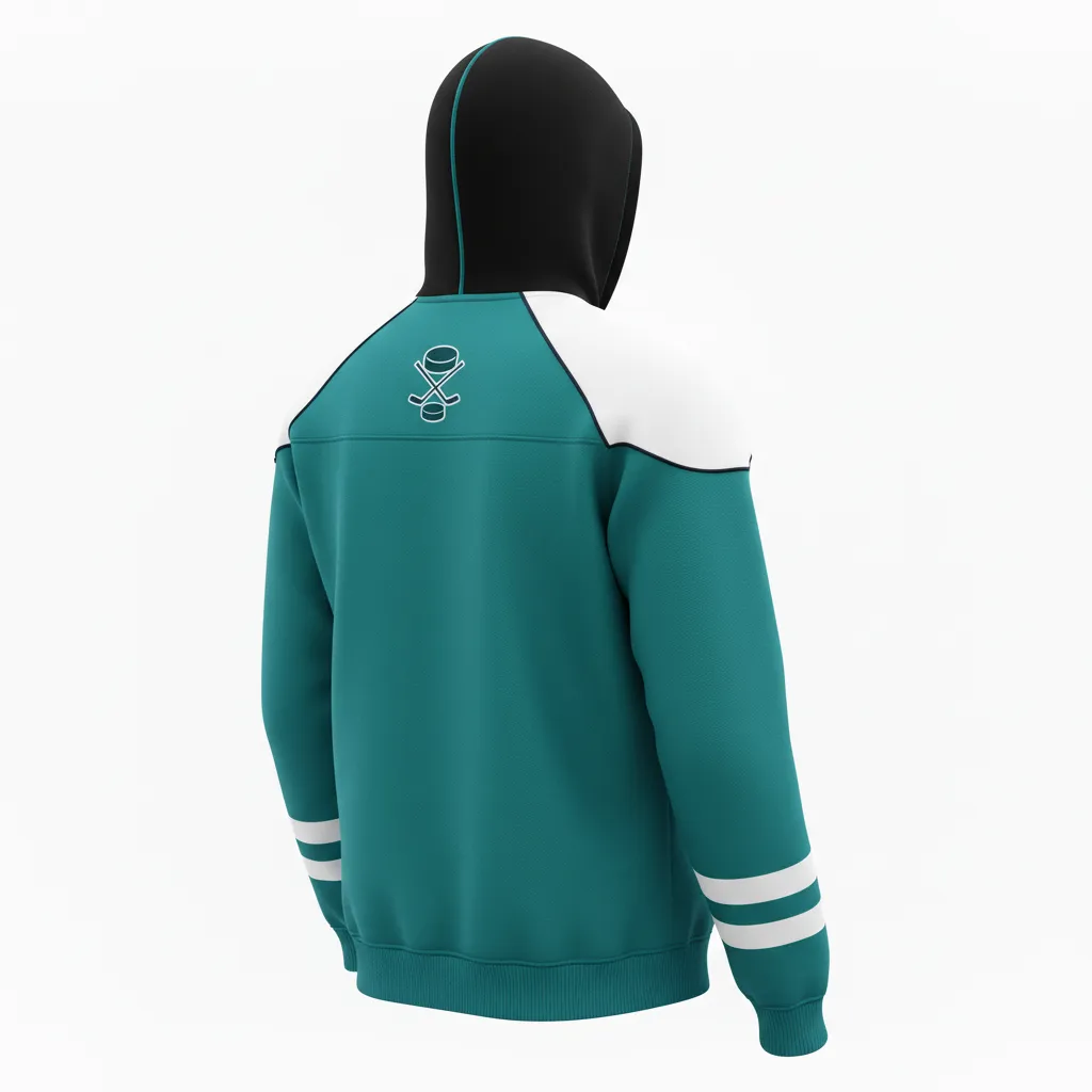 Custom Ice Hockey Pullover Hoodie - White, Navy - Columbia - Back View - Kinexa Sportswear
