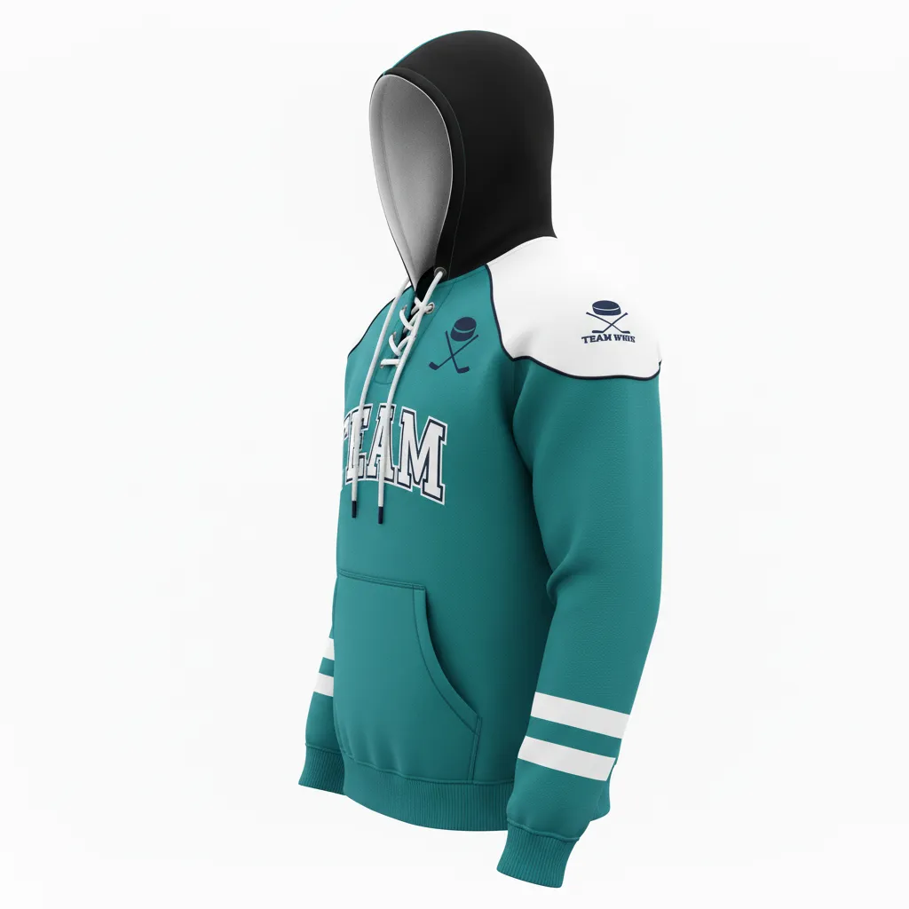 Custom Ice Hockey Pullover Hoodie - White, Navy - Columbia - Side View - Kinexa Sportswear