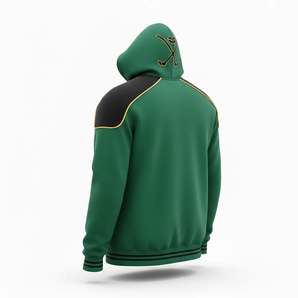 Custom Ice Hockey Pullover Hoodie - Black, Gold - Forest - Back View - Kinexa Sportswear