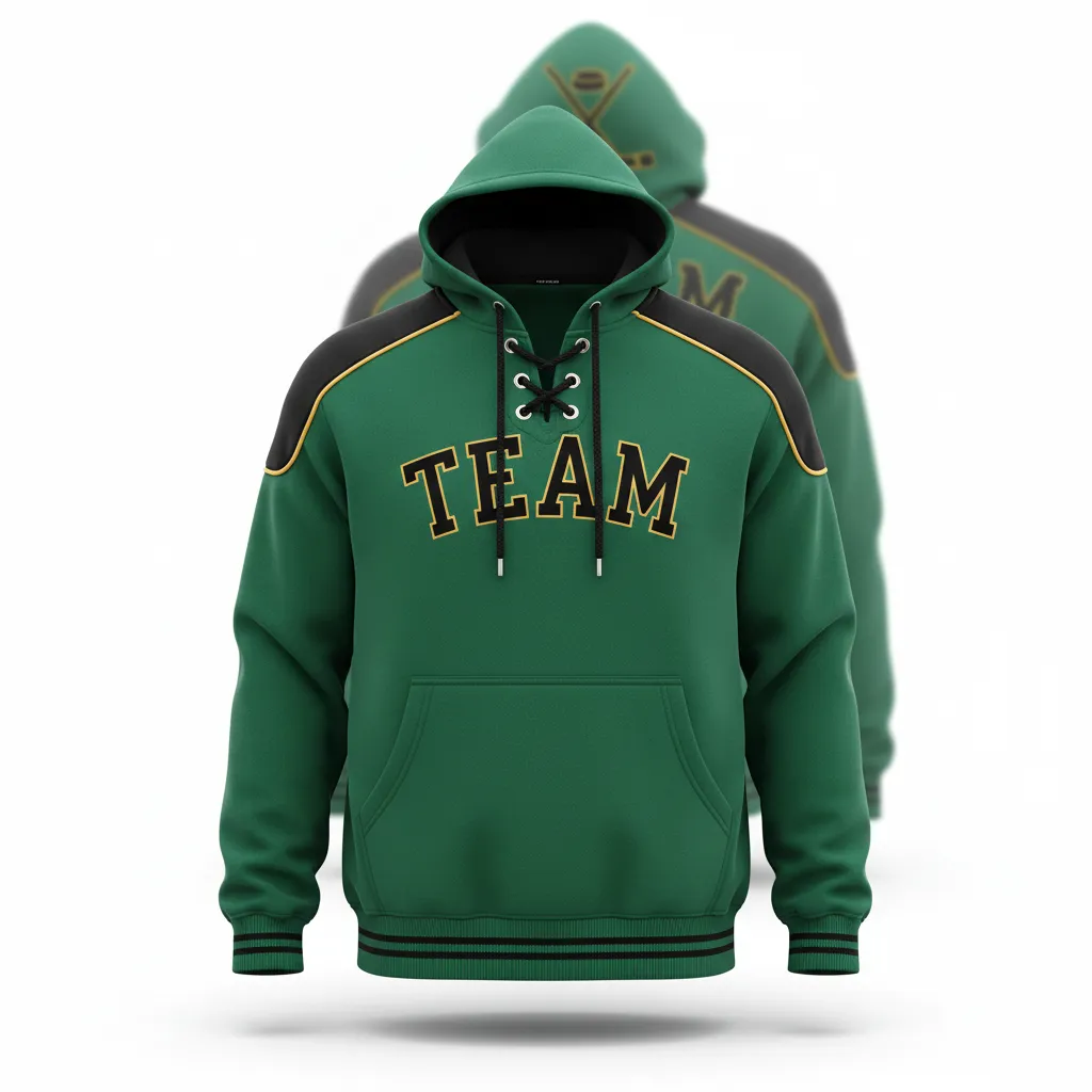 Custom Ice Hockey Pullover Hoodie - Black, Gold - Forest - Front View - Kinexa Sportswear