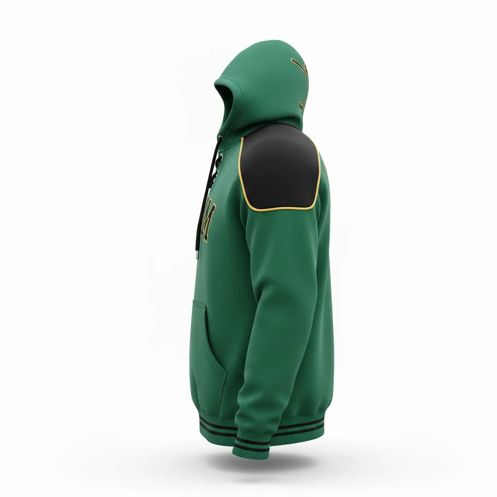 Custom Ice Hockey Pullover Hoodie - Black, Gold - Forest - Side View - Kinexa Sportswear