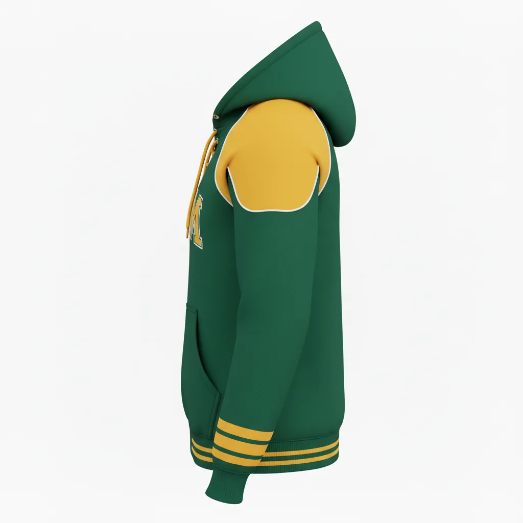 Custom Ice Hockey Pullover Hoodie - Gold, White - Forest - Side View - Kinexa Sportswear