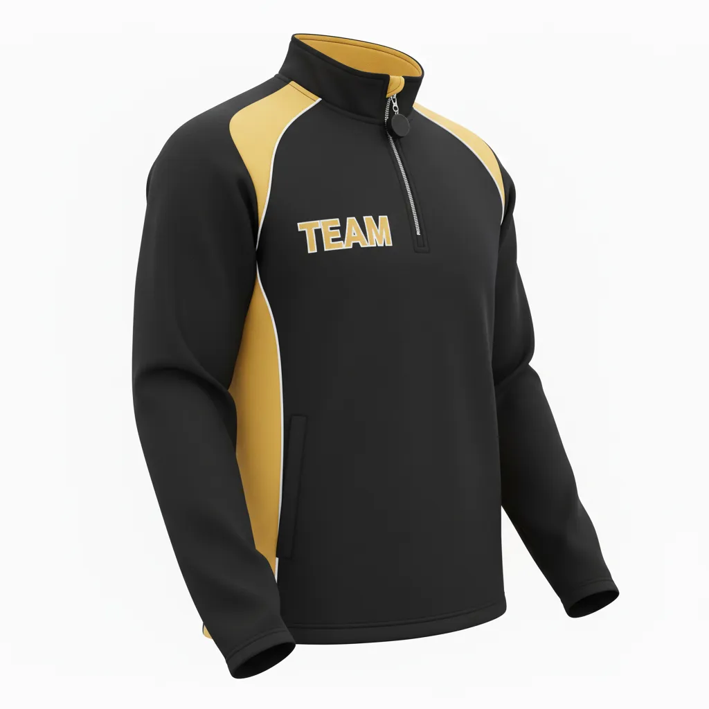 Custom Ice Hockey Quarter Zipper Pullover - Black, Gold, White - Quarterzip - Front View - Kinexa Sportswear