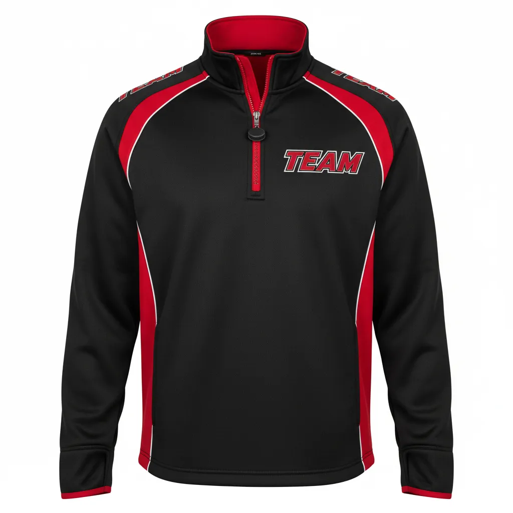 Custom Ice Hockey Quarter Zipper Pullover - Black, Red, White - Quarterzip - Front View - Kinexa Sportswear