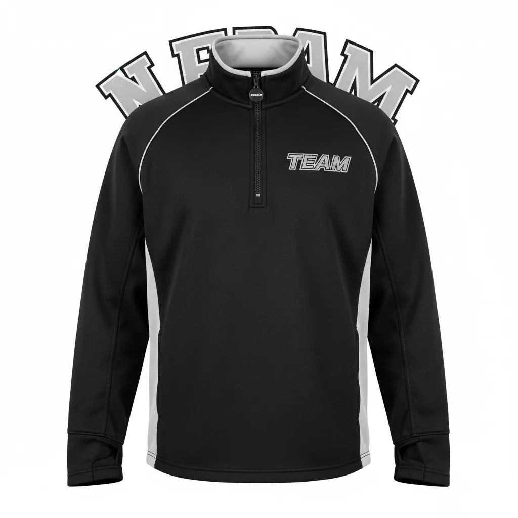 Custom Ice Hockey Quarter Zipper Pullover - Black, Silver, White - Quarterzip - Front View - Kinexa Sportswear