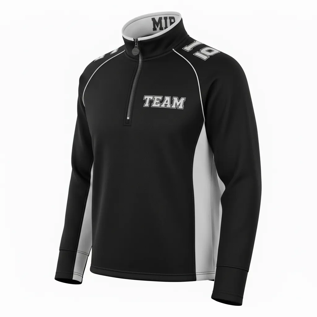 Custom Ice Hockey Quarter Zipper Pullover - Black, White, Grey - Quarterzip - Front View - Kinexa Sportswear