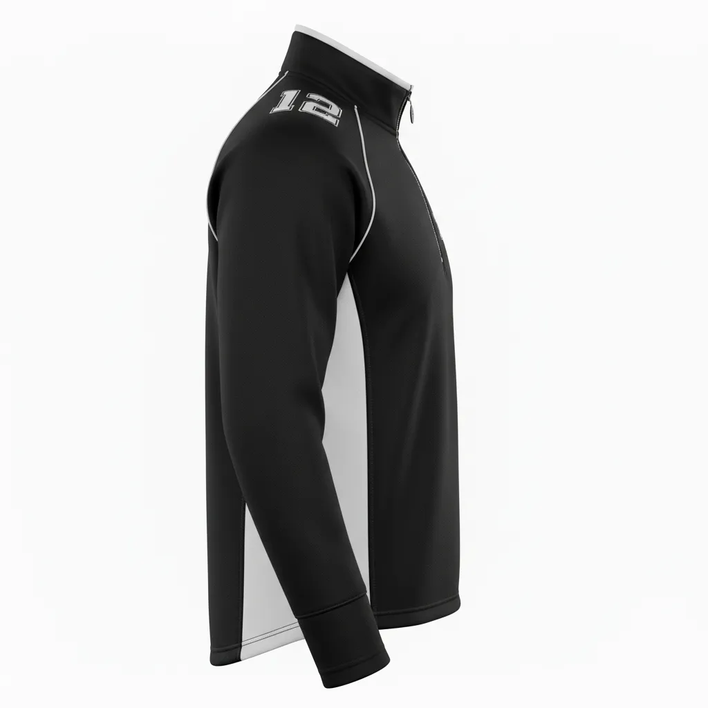 Custom Ice Hockey Quarter Zipper Pullover - Black, White, Grey - Quarterzip - Side View - Kinexa Sportswear
