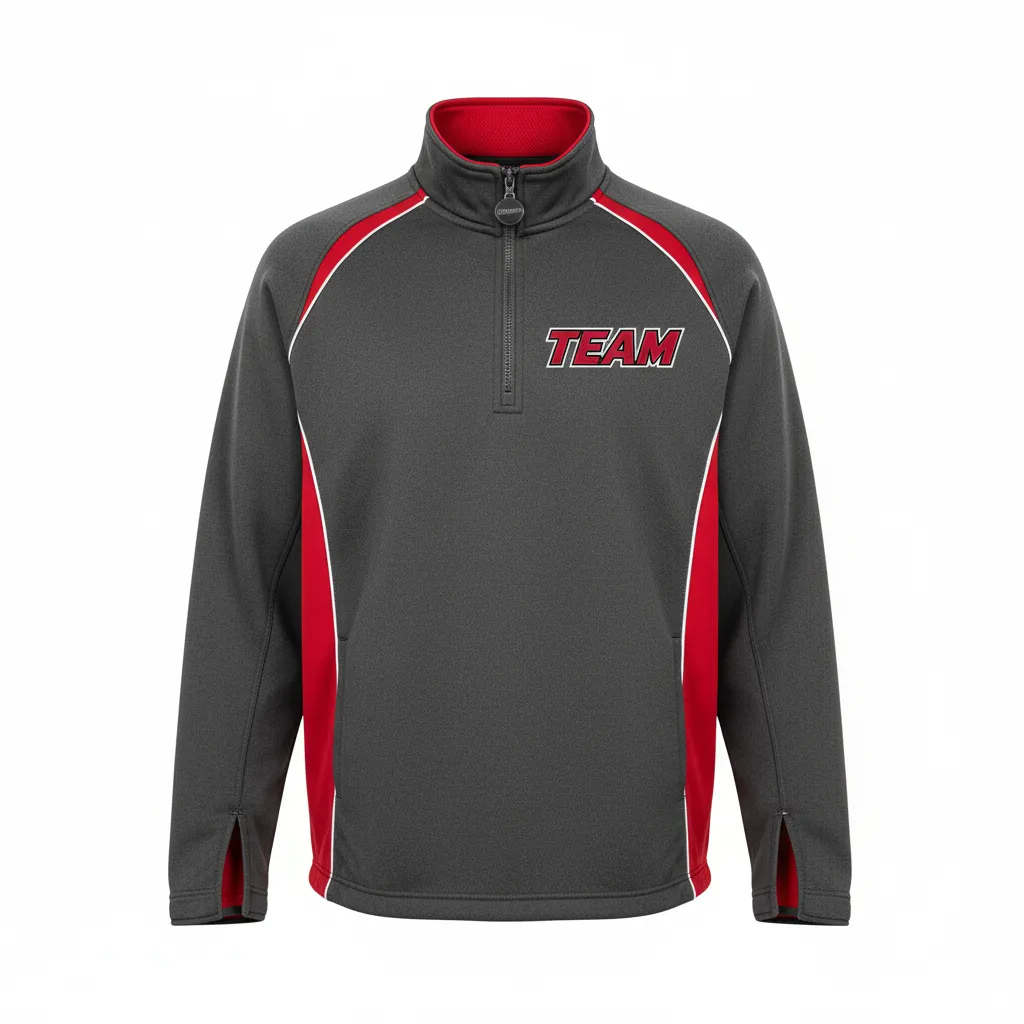 Custom Ice Hockey Quarter Zipper Pullover - Red, White - Quarterzip Charcoal - Front View - Kinexa Sportswear