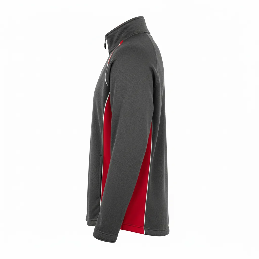 Custom Ice Hockey Quarter Zipper Pullover - Red, White - Quarterzip Charcoal - Side View - Kinexa Sportswear