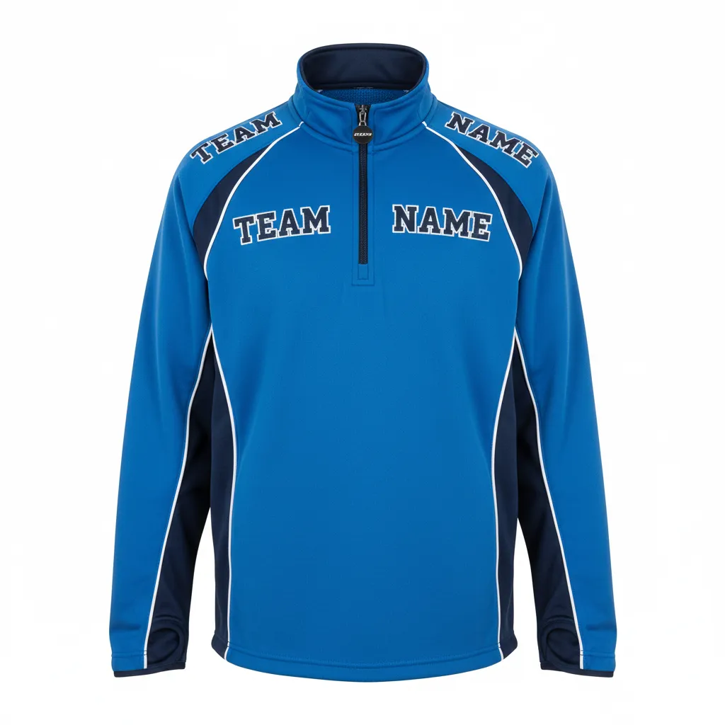 Custom Ice Hockey Quarter Zipper Pullover - Navy, White - Quarterzip Columbia - Front View - Kinexa Sportswear