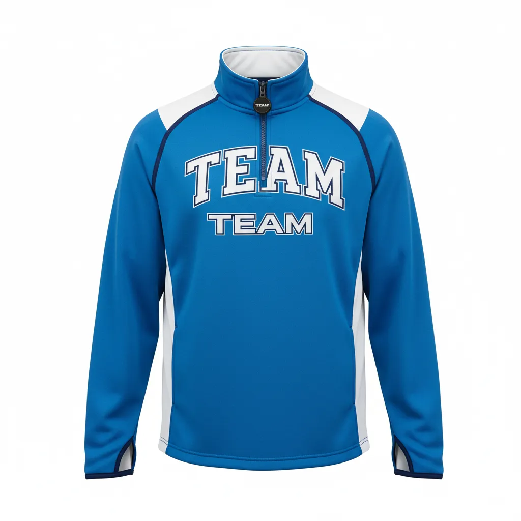 Custom Ice Hockey Quarter Zipper Pullover - White, Navy - Quarterzip Columbia - Front View - Kinexa Sportswear