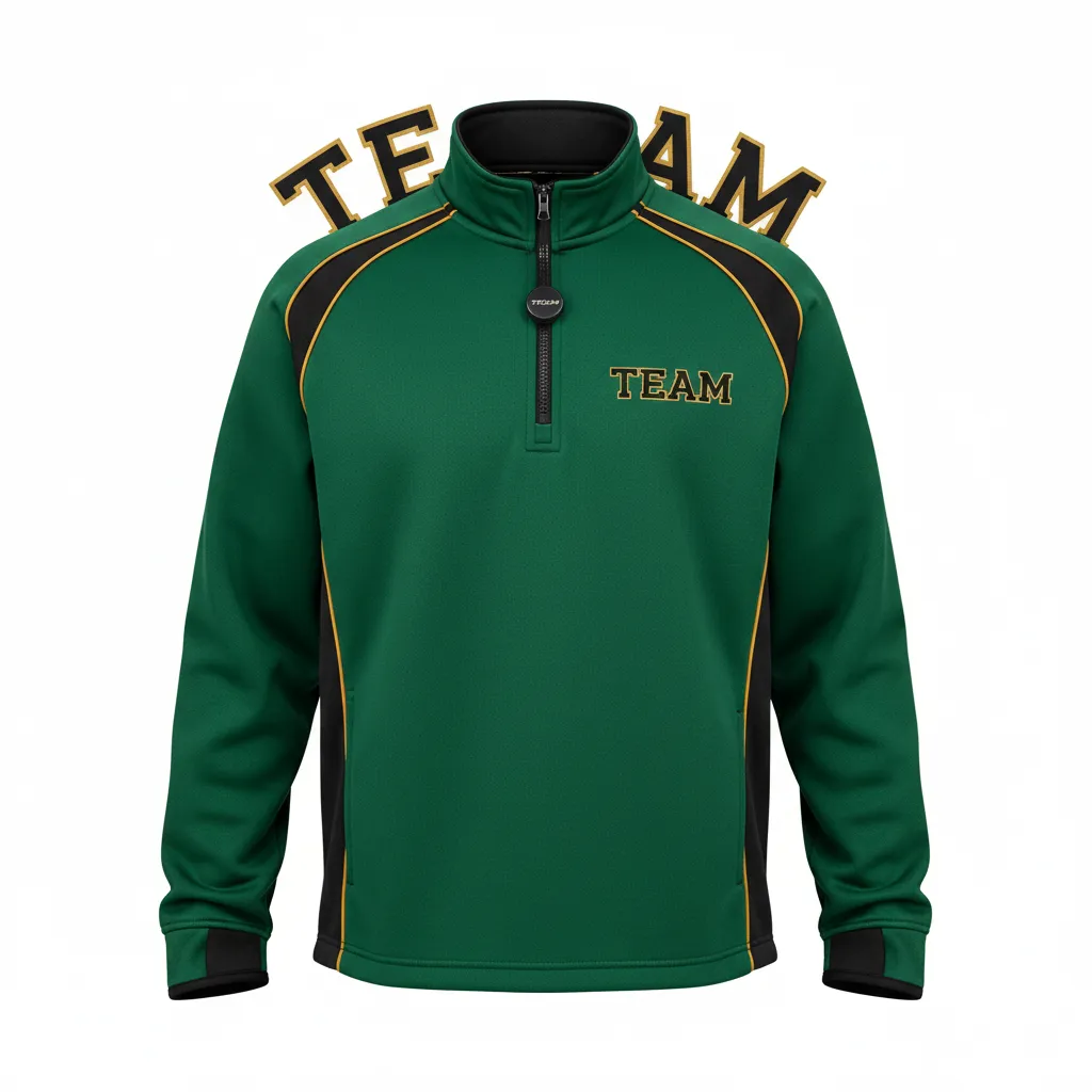 Custom Ice Hockey Quarter Zipper Pullover - Black, Gold - Quarterzip Forest - Front View - Kinexa Sportswear