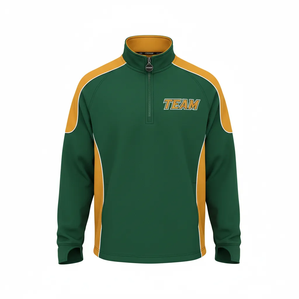 Custom Ice Hockey Quarter Zipper Pullover - Gold, White - Quarterzip Forest - Front View - Kinexa Sportswear