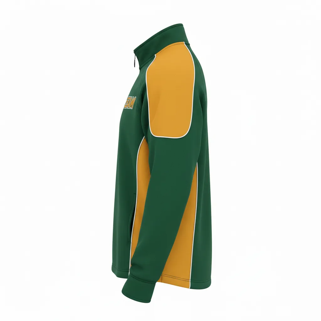 Custom Ice Hockey Quarter Zipper Pullover - Gold, White - Quarterzip Forest - Side View - Kinexa Sportswear