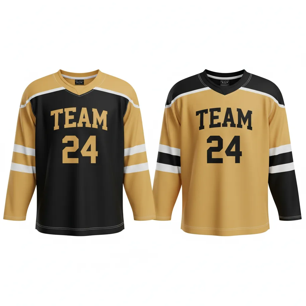 Custom Ice Hockey Reversible Hockey Jersey - Black, Gold - Front View - Kinexa Sportswear