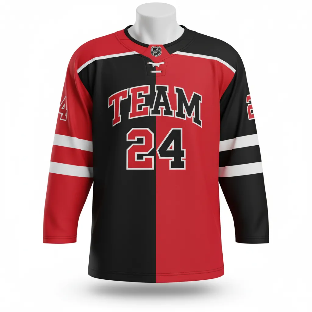 Custom Ice Hockey Reversible Hockey Jersey - Black, Red - Front View - Kinexa Sportswear