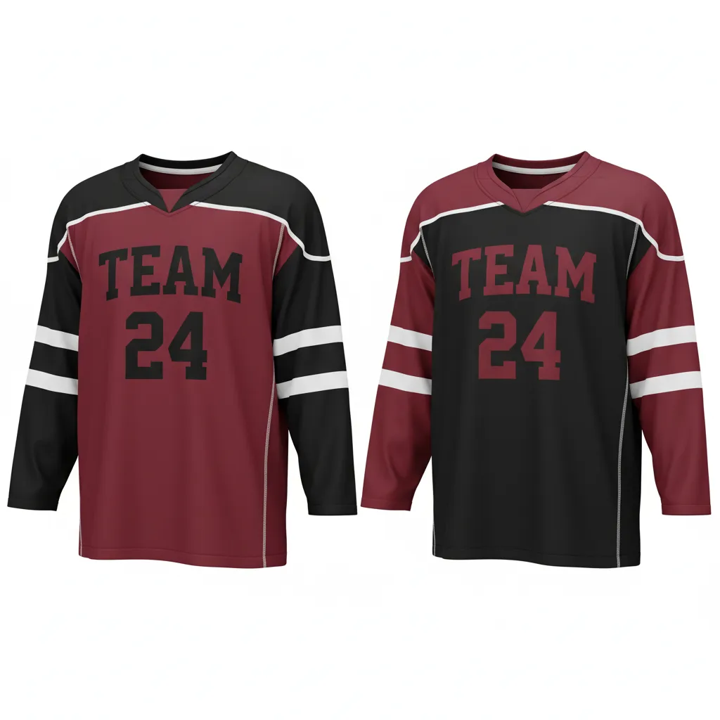 Custom Ice Hockey Reversible Hockey Jersey - Burgundy, Black - Front View - Kinexa Sportswear