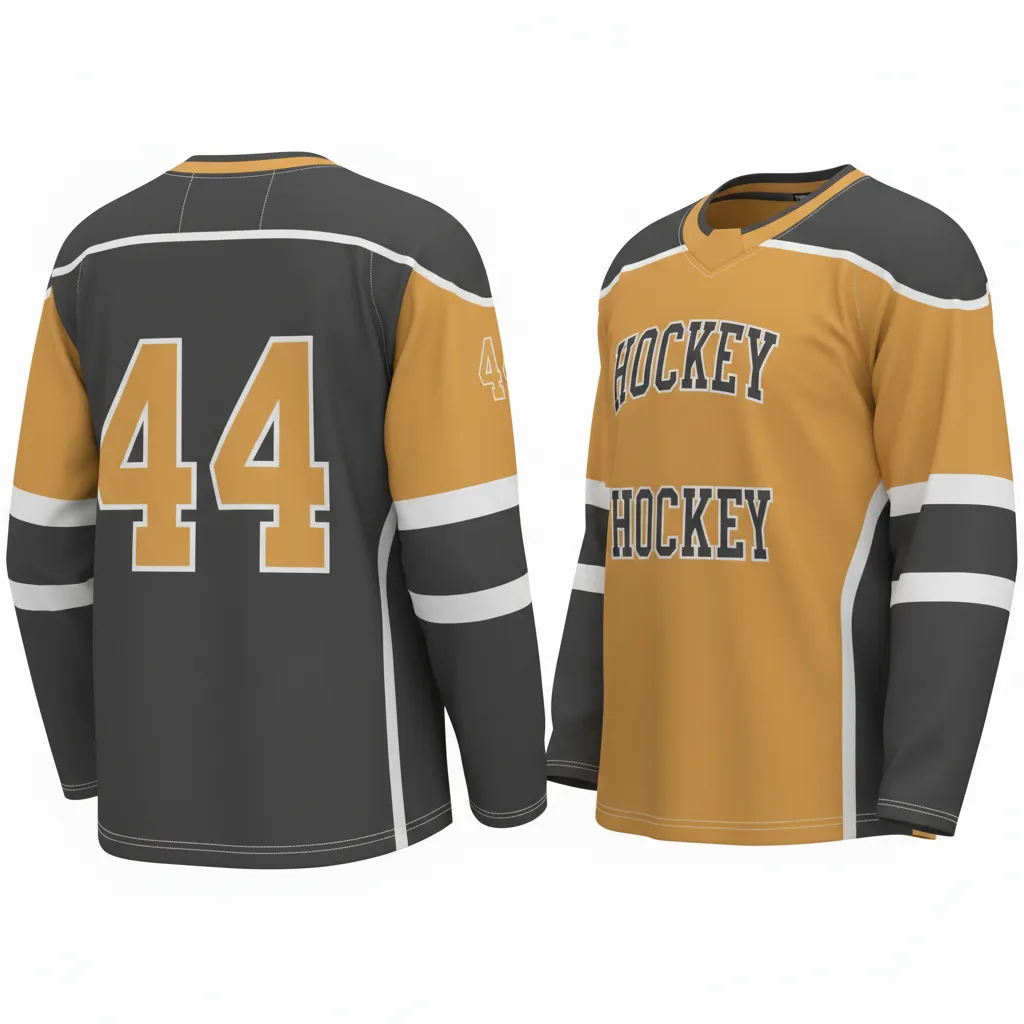 Custom Ice Hockey Reversible Hockey Jersey - Gold - Charcoal - Back View - Kinexa Sportswear